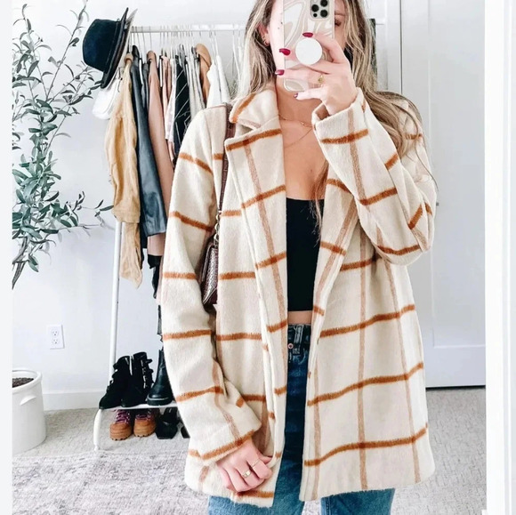 Joie Plaid Wool Blend Open Jacket Black and Tan Heritage Plaid Medium - Picture 10 of 16